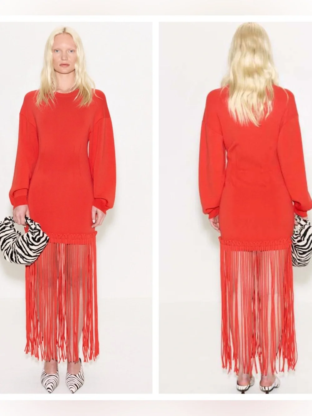 Simon Miller Wallis Knit Fringe Dress in Coral Red - Picture 2 of 5
